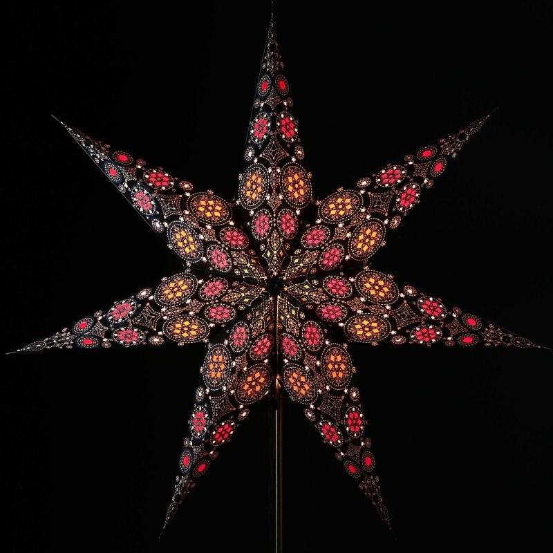 NINA black Foldable glowing star, paper poinsettia with 7 points, 60 cm
